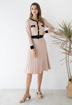 Paraíso | vestido de punto plisado con cinturón — Rosa palo con negro