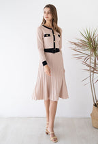 Paraíso | vestido de punto plisado con cinturón — Rosa palo con negro