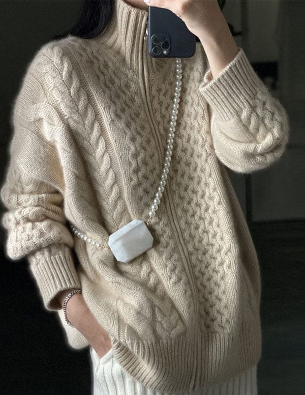 Pinal | cárdigan de punto trenzado con cierre — Beige