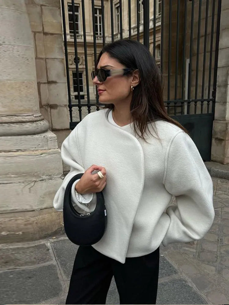 Rosita | chamarra corta de paño oversize — Marfil
