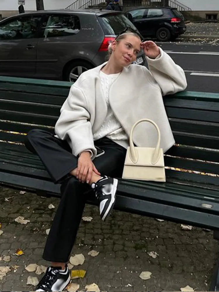 Rosita | chamarra corta de paño oversize — Marfil