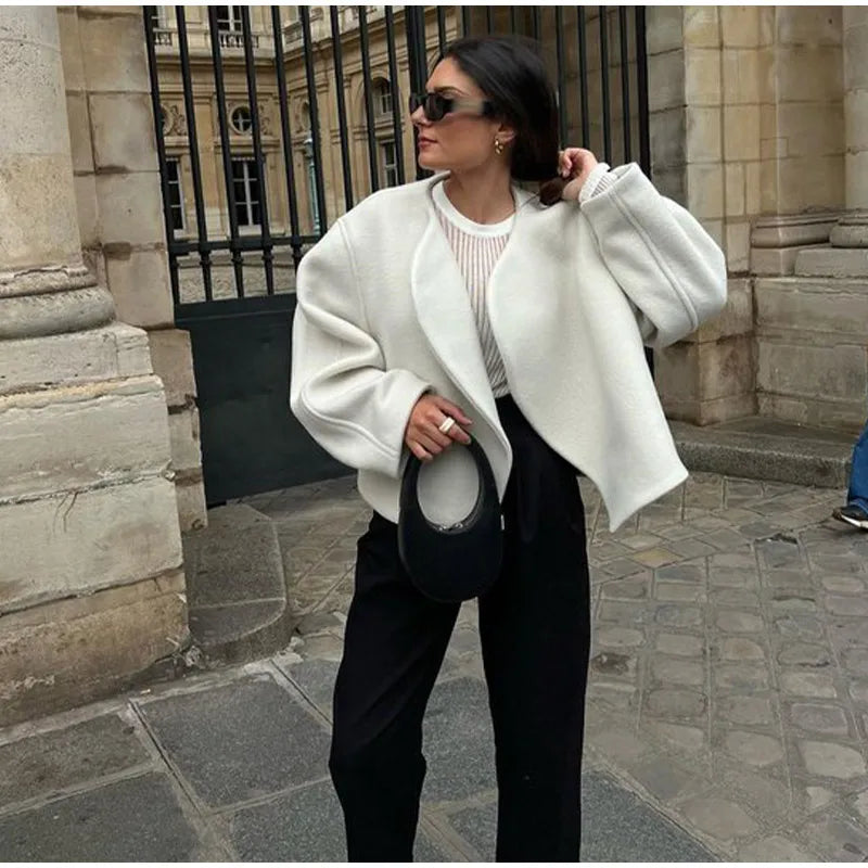 Rosita | chamarra corta de paño oversize — Marfil