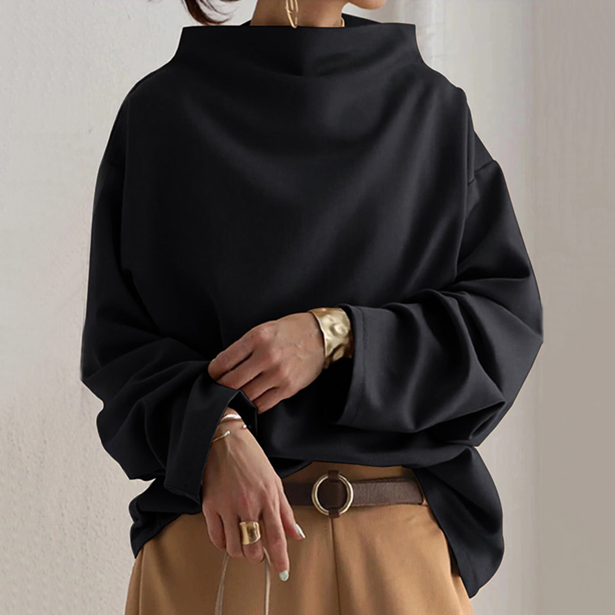 Simona | suéter oversize de cuello alto — Negro