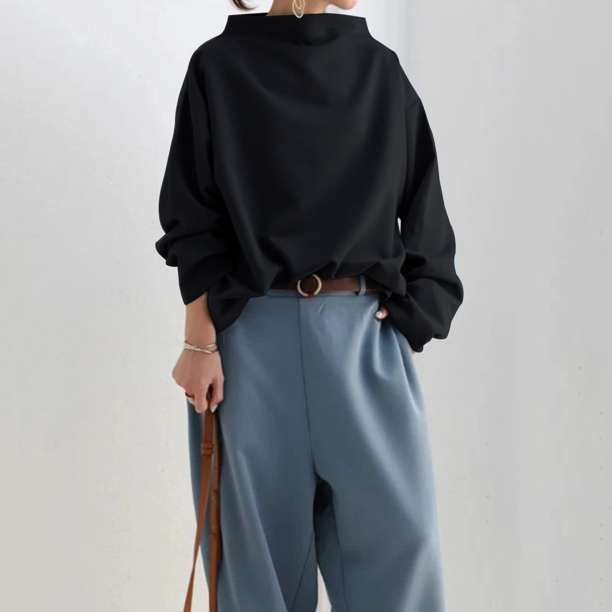 Simona | suéter oversize de cuello alto — Negro