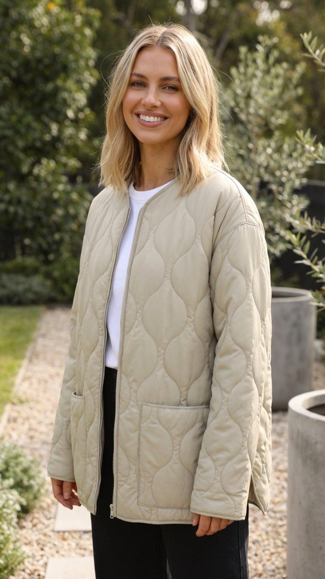 Homún | chamarra acolchada ligera — Beige piedra