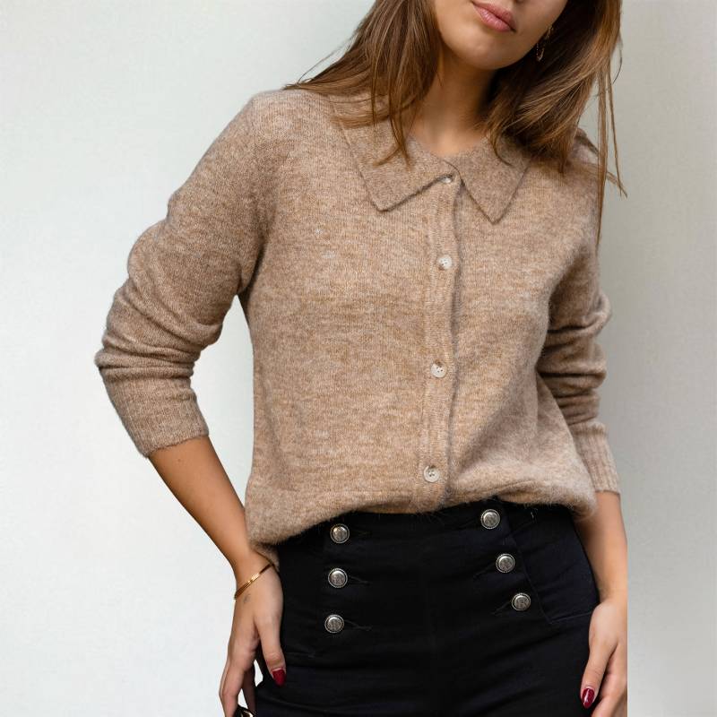Enriqueta | cárdigan con cuello camisero — Camel