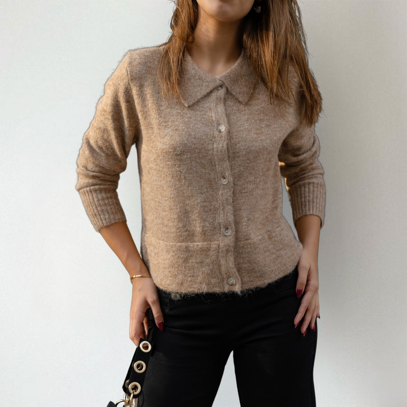 Enriqueta | cárdigan con cuello camisero — Camel