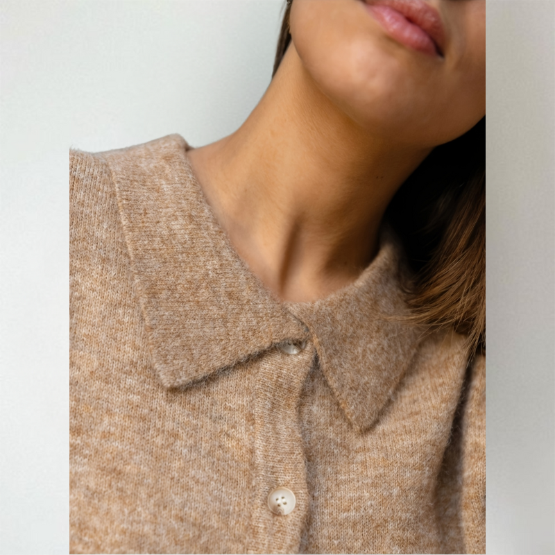 Enriqueta | cárdigan con cuello camisero — Camel