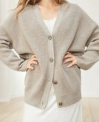 Aketzalli | cárdigan oversize de canalé — Beige grisáceo