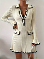 Catarina | vestido corto de punto con ribetes — Marfil