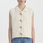 Nopala | chaleco de punto con cuello camisero — Crema