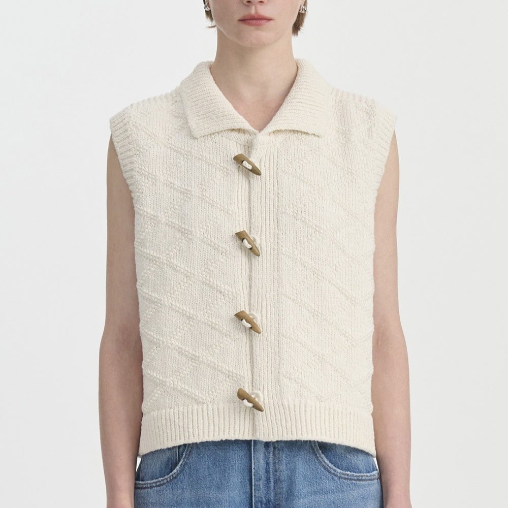 Nopala | chaleco de punto con cuello camisero — Crema