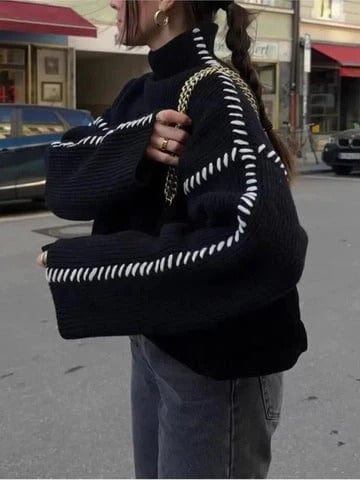Zulma | suéter negro con puntada blanca — Negro