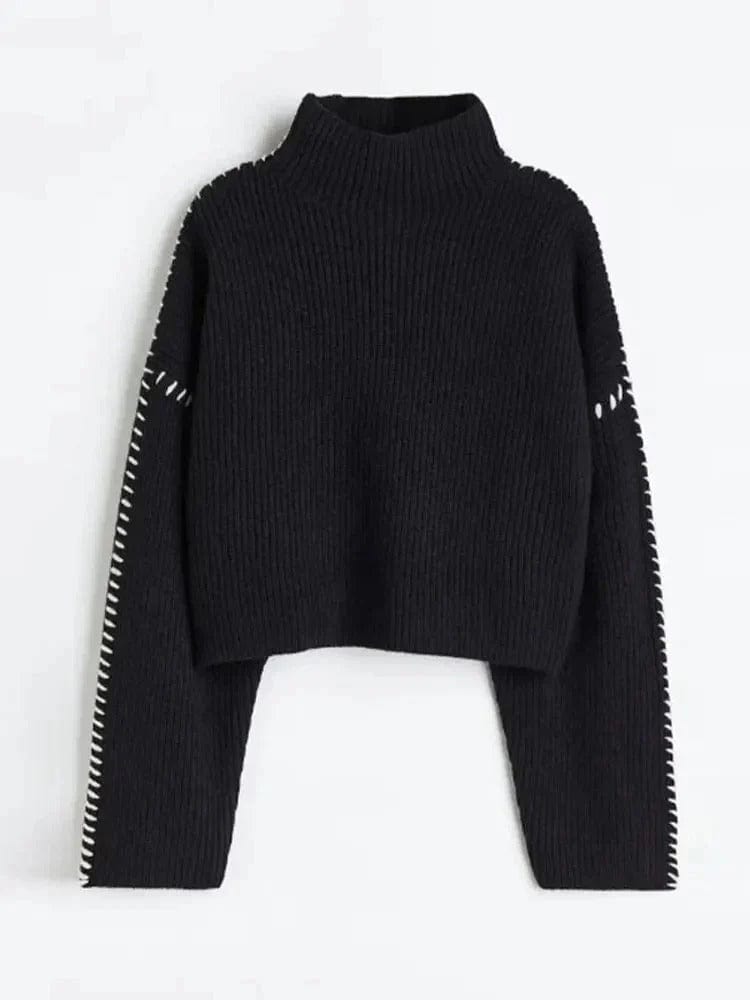 Zulma | suéter negro con puntada blanca — Negro