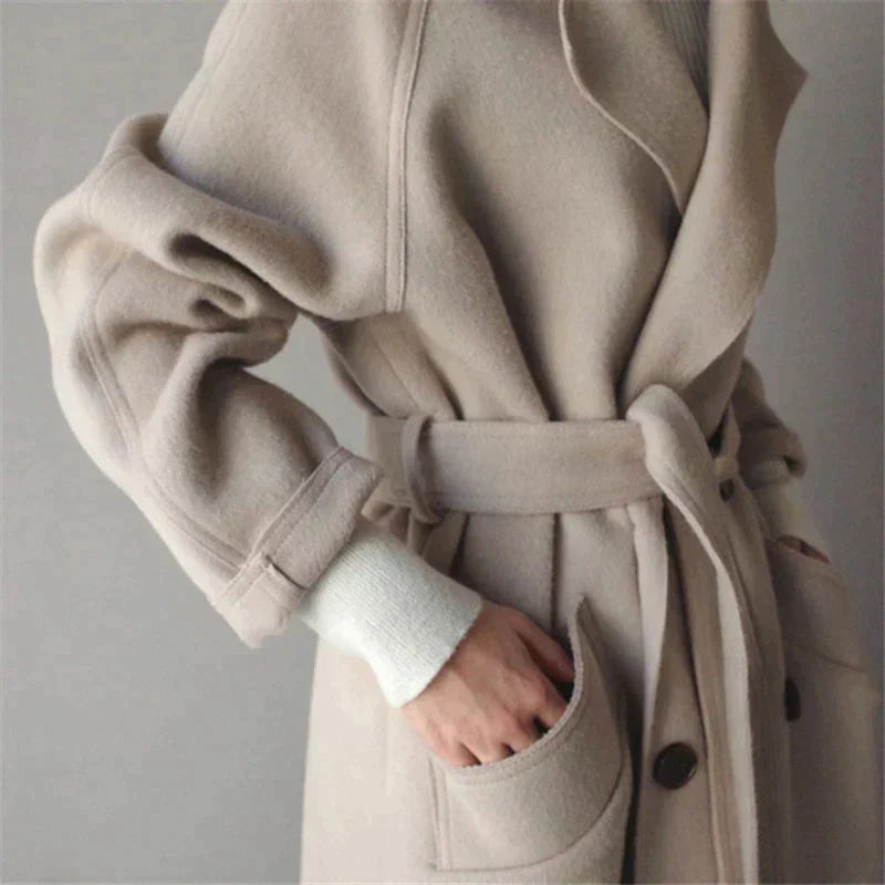 Delicias | abrigo largo con cinturón — Beige