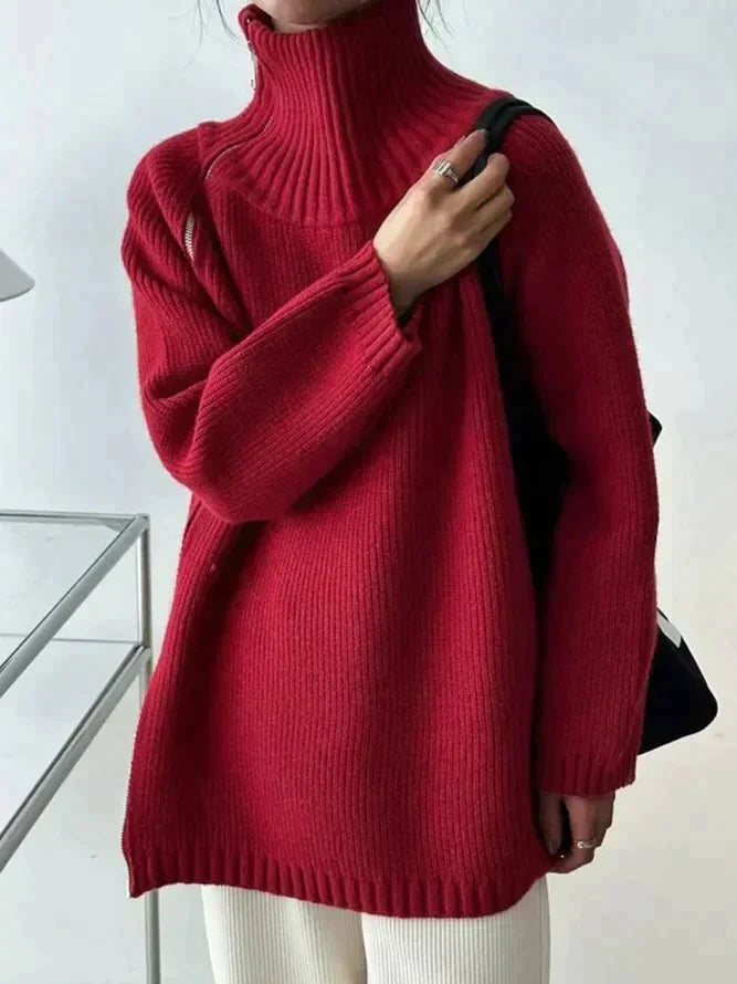 Juquila | suéter de cuello alto con cierre lateral — Rojo