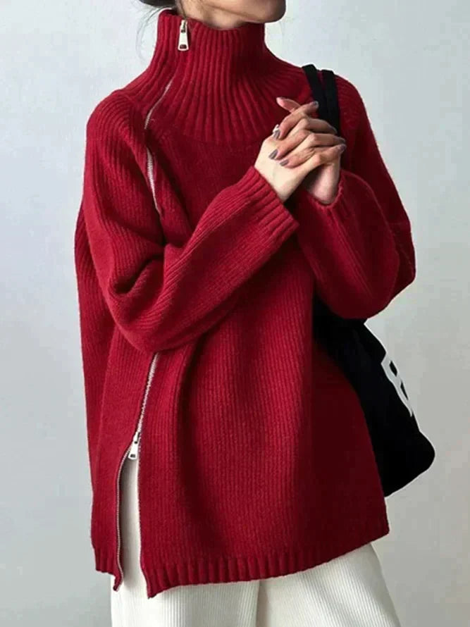 Juquila | suéter de cuello alto con cierre lateral — Rojo