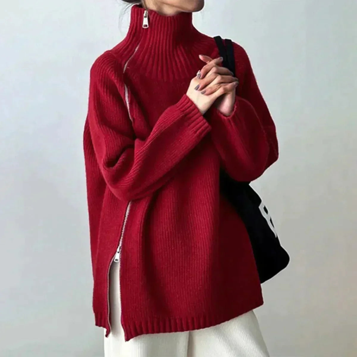 Juquila | suéter de cuello alto con cierre lateral — Rojo