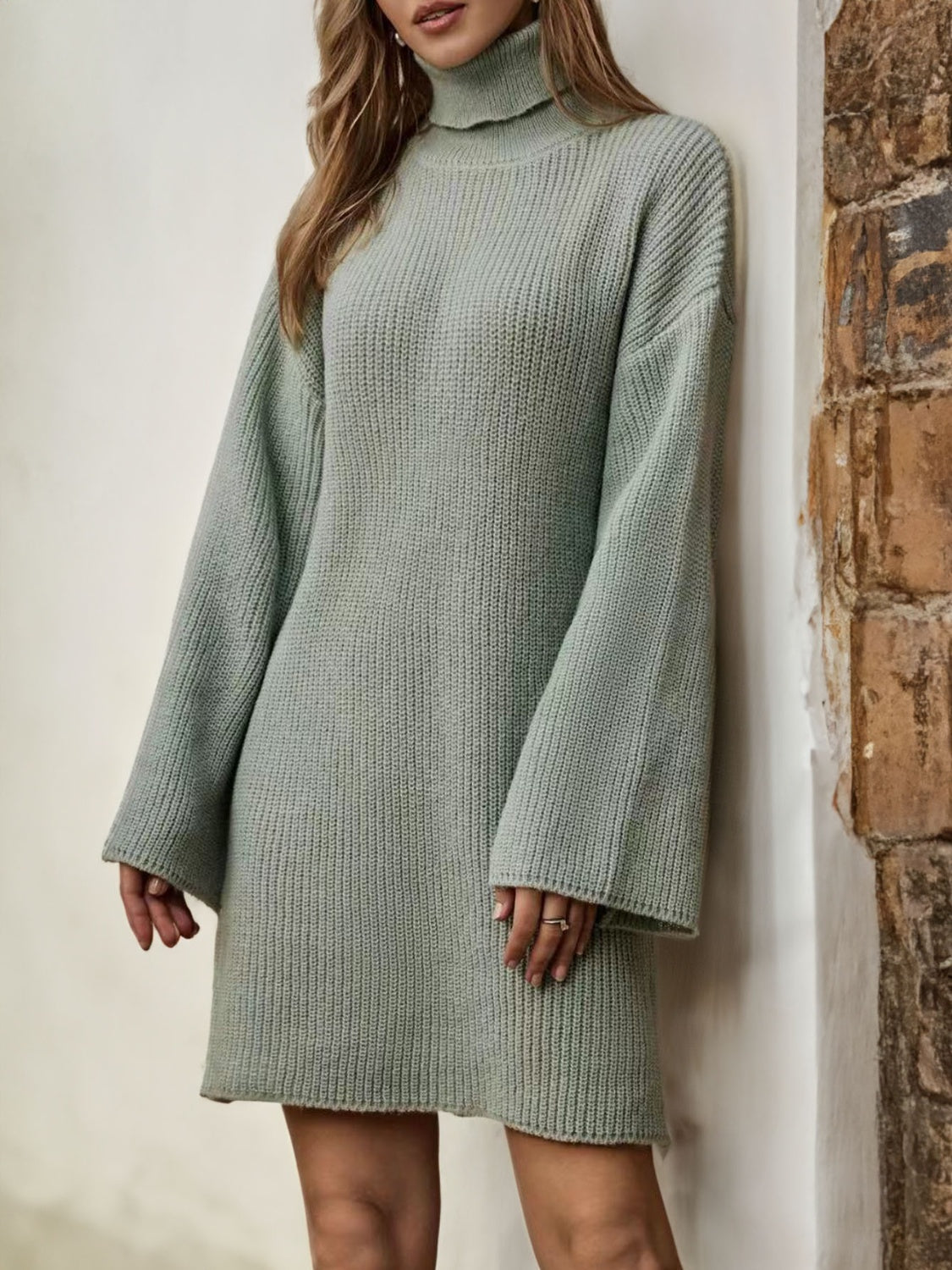 Toronjil | vestido suéter de cuello alto — Verde salvia