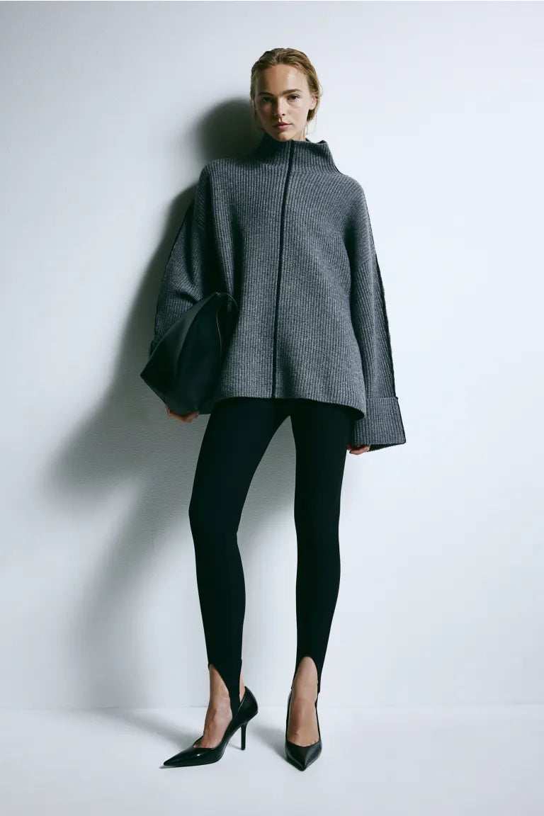 Narda | suéter oversize de canalé con cuello alto — Gris