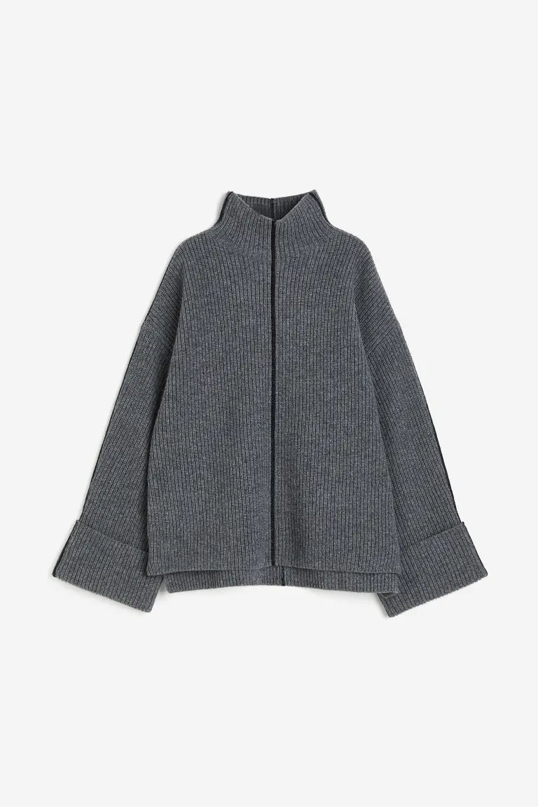 Narda | suéter oversize de canalé con cuello alto — Gris