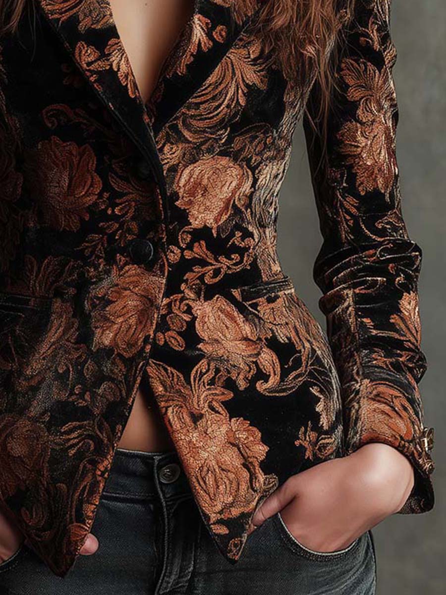 Odilia | saco negro con flores bronce