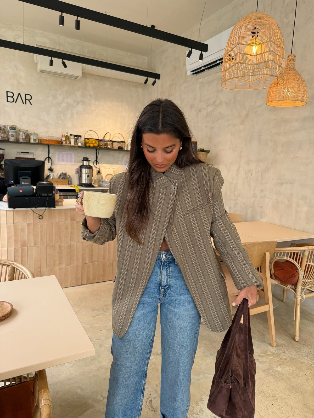 Blazer asimétrico a cuadros, Taupe, sexta vista