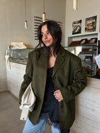Blazer oversize efecto gamuza, Caqui, vista frontal