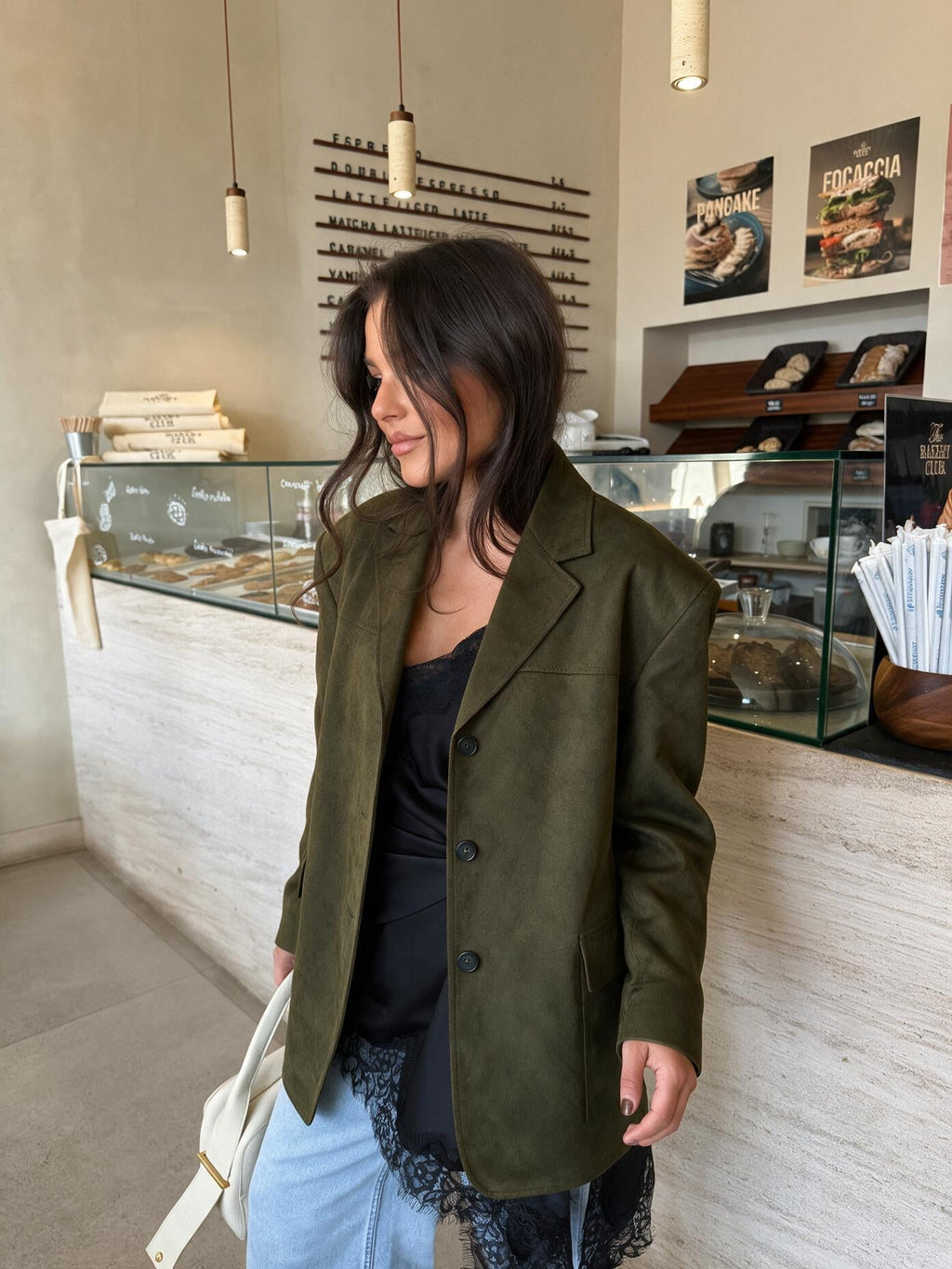 Blazer oversize efecto gamuza, Caqui, vista frontal (2)