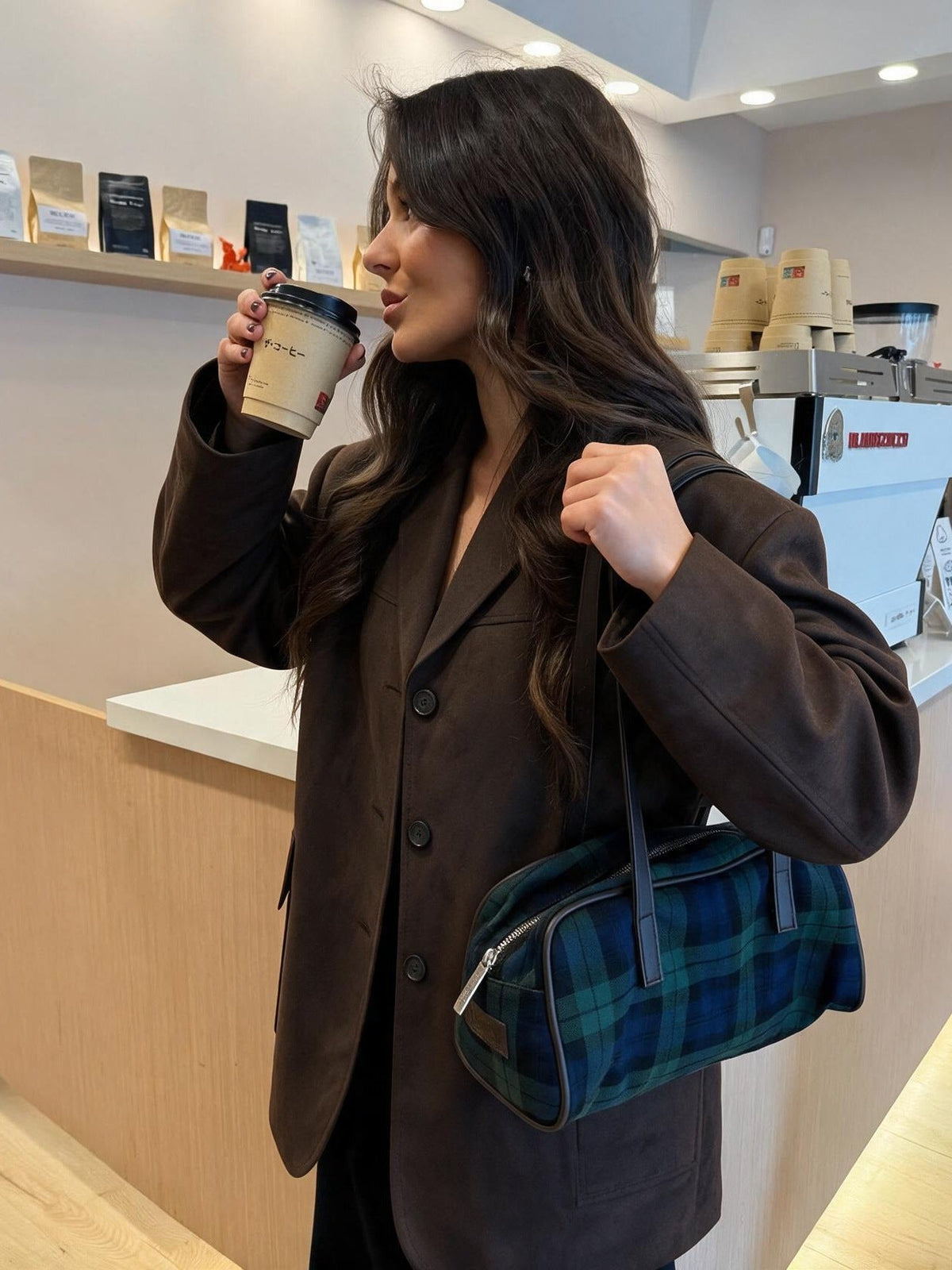 Blazer oversize efecto gamuza, Chocolate, vista lateral