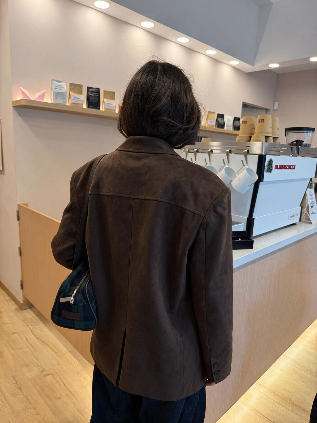 Blazer oversize efecto gamuza, Chocolate, vista trasera