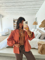 Blusa de lino con mangas globo, Terracota, cuarta vista