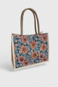Bolsa de yute con estampado floral, vista frontal