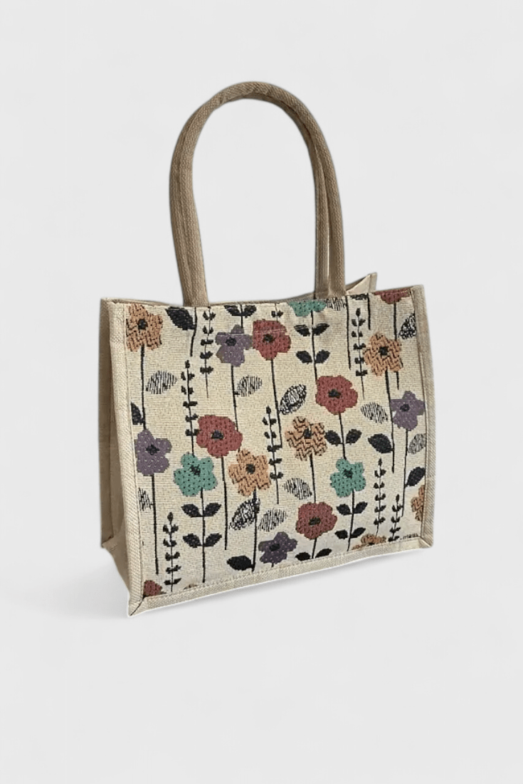 Bolsa de yute con estampado floral, segunda vista