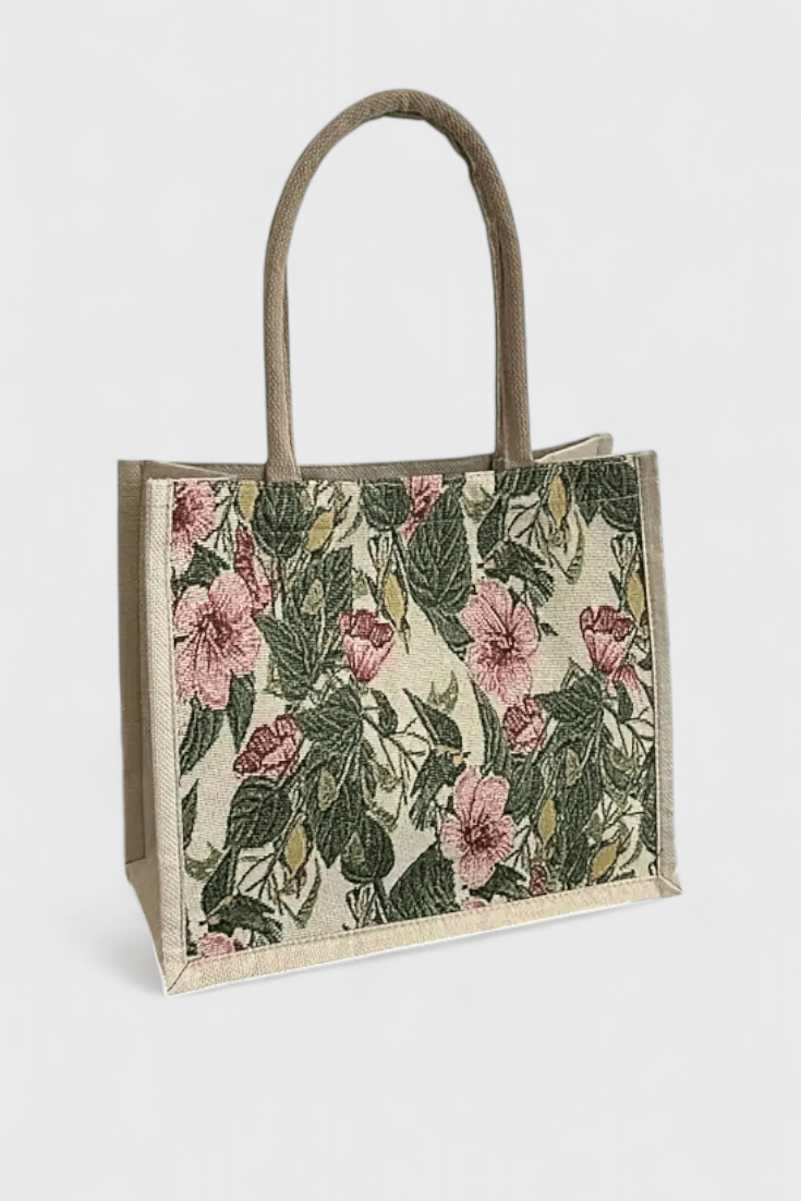 Bolsa de yute con estampado floral, tercera vista