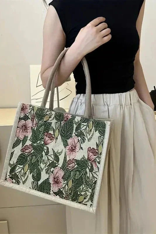 Bolsa de yute con estampado floral, vista 7