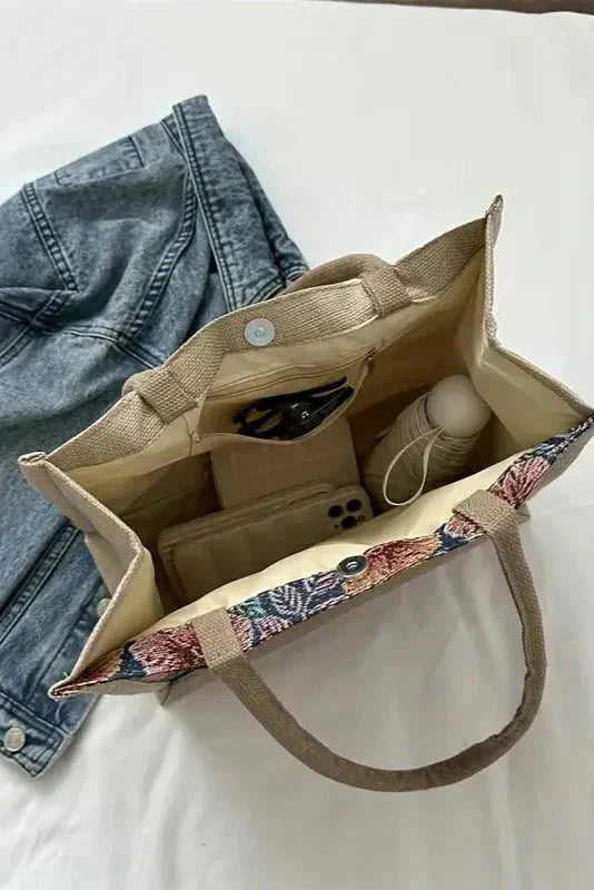 Bolsa de yute con estampado floral, vista 8