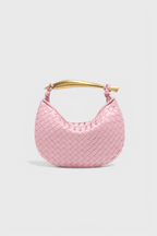 Bolsa tejida con asa metálica dorada, quinta vista