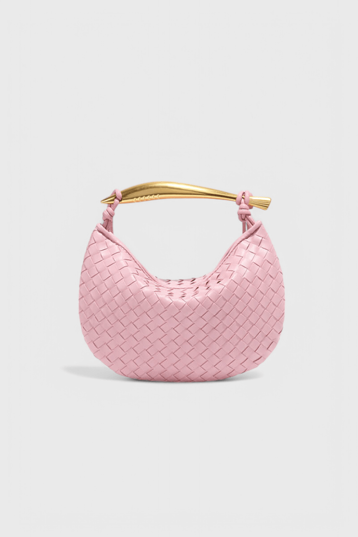 Bolsa tejida con asa metálica dorada, quinta vista
