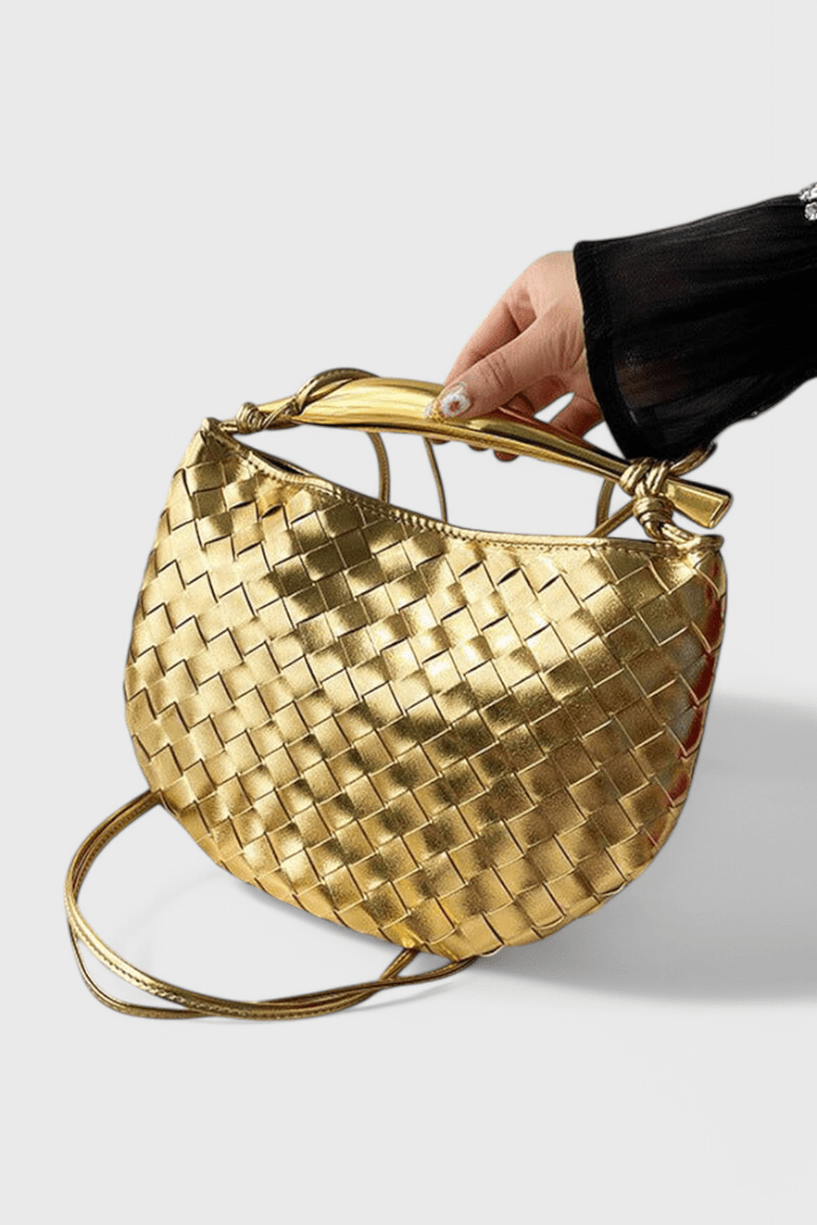 Bolsa tejida con asa metálica dorada, vista 6