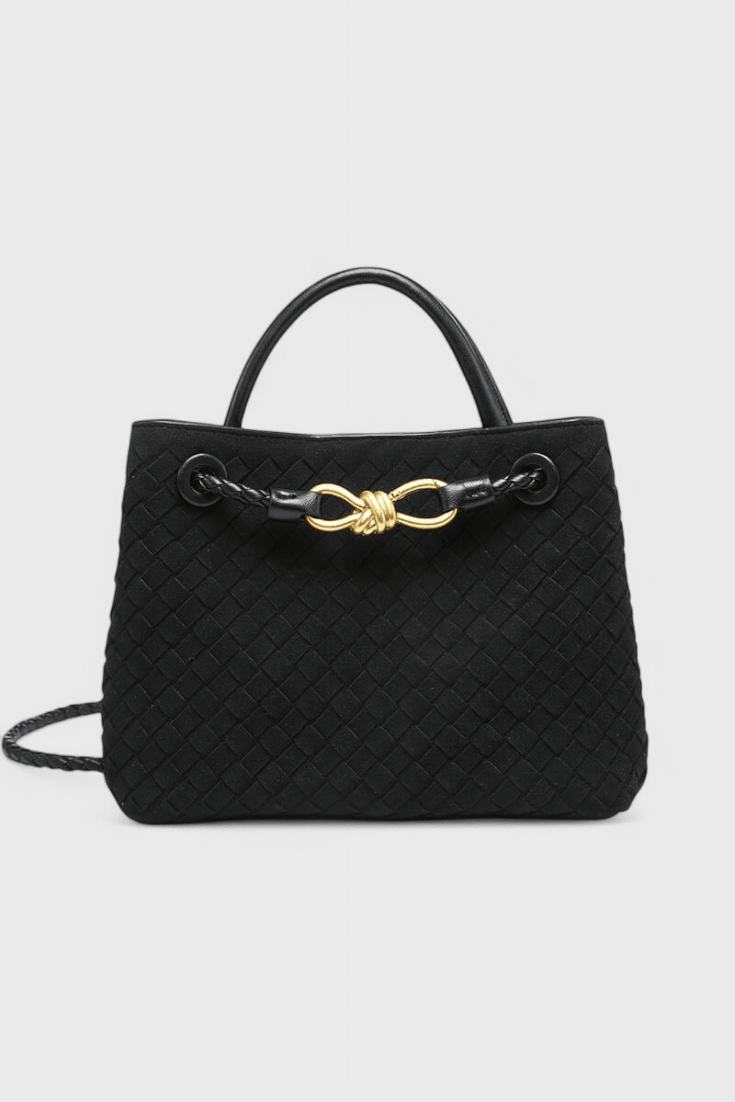 Bolsa tejida con broche dorado y correa, vista 6