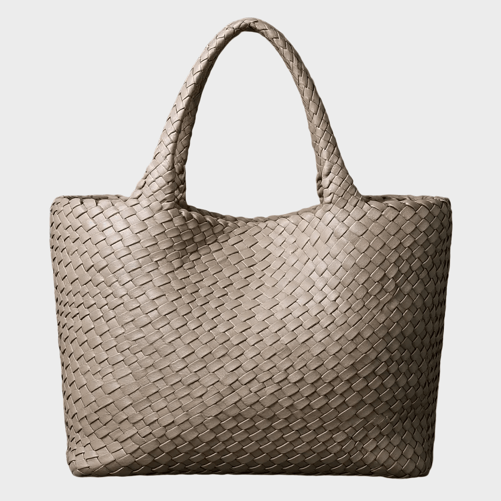 Bolsa tote tejida a mano, vista frontal