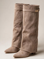 Botas altas de caña amplia, color beige, cuarta vista