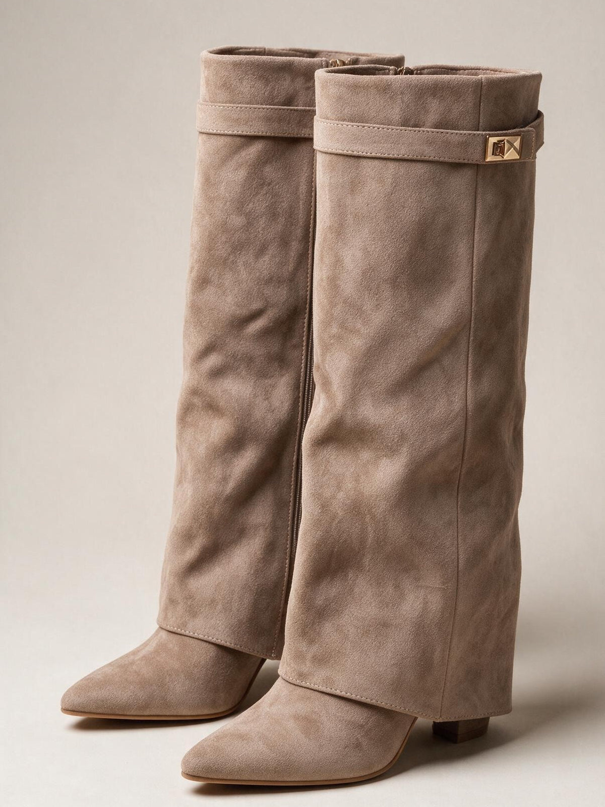 Botas altas de caña amplia, color beige, cuarta vista