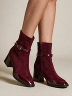 Botines efecto gamuza con hebilla, color vino, segunda vista