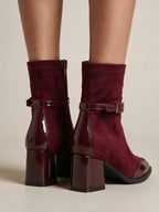 Botines efecto gamuza con hebilla, color vino, tercera vista