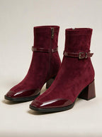 Botines efecto gamuza con hebilla, color vino, cuarta vista