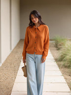 Cárdigan con cuello camisero, color naranja, vista frontal