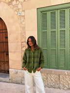 Cárdigan tejido a cuadros, color verde, vista frontal