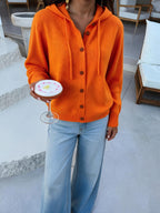 Cárdigan tejido con capucha, color naranja, vista frontal